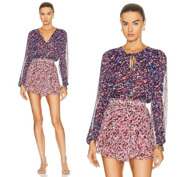 Isabel Marant Daytonea‎ Blouse Pink Purple Blue Abstract Print Size XS Chic Sexy - Picture 4 of 16